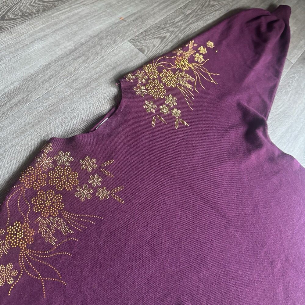 Luna Dolman Sleeve Embellished Pullover Sweater Studded Purple Rounded Hem Sz S - Picture 15 of 15